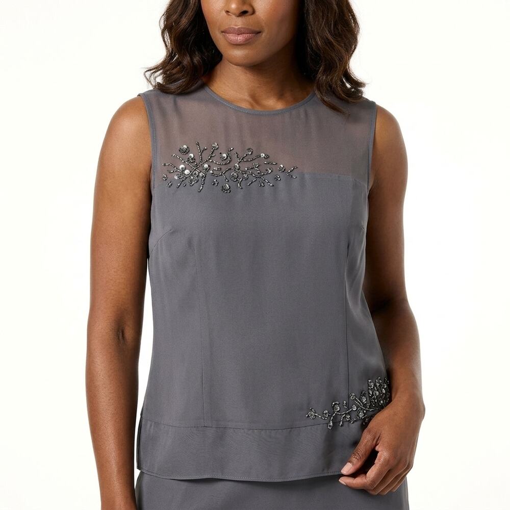 LONDON TIMES 100% Silk Gray Lightweight Top Women Size 10